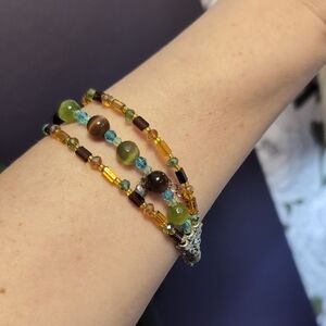 Earth Toned Glass Beaded Bracelet with Silver Accents